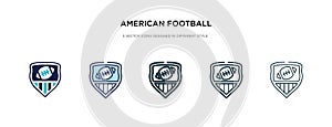 American football emblem icon in different style vector illustration. two colored and black american football emblem vector icons