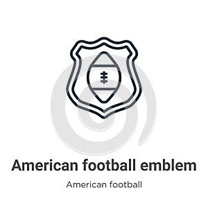 American football emblem outline vector icon. Thin line black american football emblem icon, flat vector simple element
