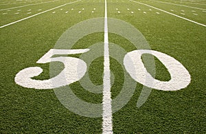 American Football Field 50 Yard Line Closeup