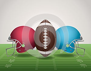 American Football Field, Ball, and Helmets
