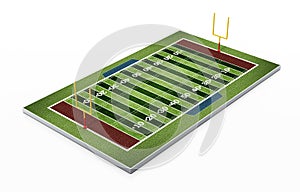 American football field isolated on white background. 3D illustration