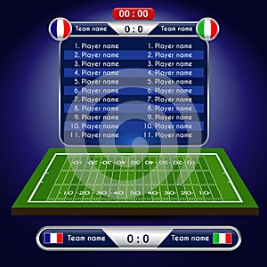 American Football field. Player Lineup with set of infographic elements