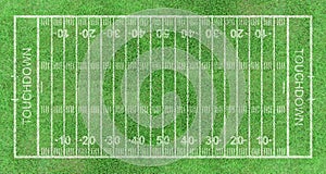 American football field, stripe grass with white pattern lines.