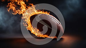 american football on fire A burning football with a black backdrop, showing the speed and power of the game