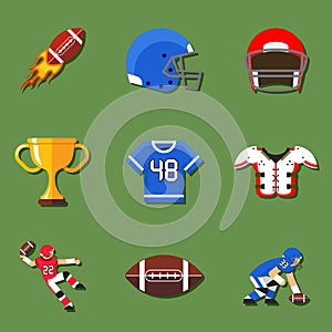 American football flat icons set