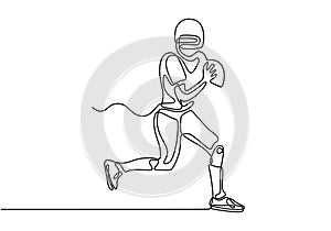 American football game continuous one line drawing. Vector illustration of sportsman during the match