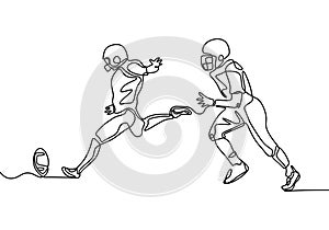 American football game continuous one line drawing. Vector illustration of sportsman during the match