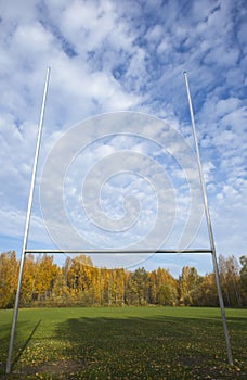 American football goal post on an empty field