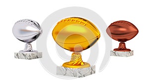 American Football Gold Silver and Bronze Trophies with Marble Ba