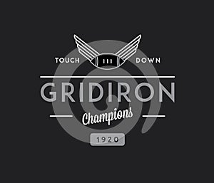 American football gridiron touchdown white on black