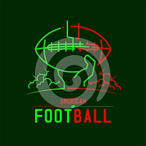 American football with hand holding ball and goal post logo icon outline stroke set dash line design illustration