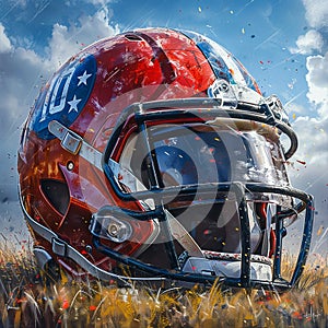 American football helmet on the field