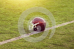 American Football Helmet on the field