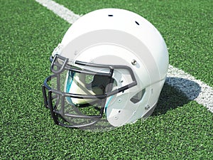 American Football helmet on field with yard lines