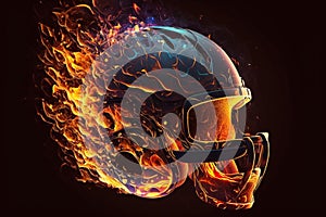 American football helmet on fire in flames