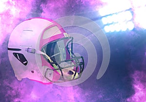 American football helmet with smoke pink background / 3d illustration / 3d rendering