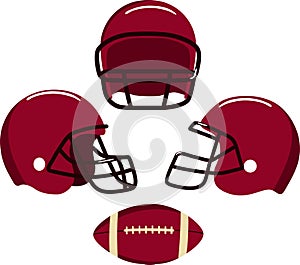 American football helmets and ball. Vector