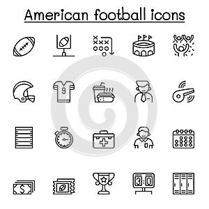 American football icon set in thin line style