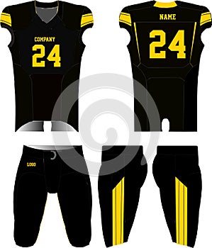 American Football jersey uniforms mock ups design templates  front and back view illustrations