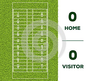 American football line, game score and green grass field backgr