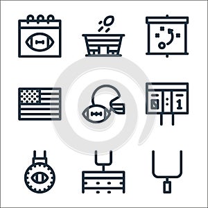 american football line icons. linear set. quality vector line set such as goal post, field, medal, scoreboard, american football,