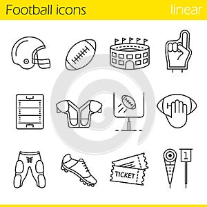 American football linear icons set