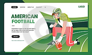American football minimalist banner web illustration mobile landing page GUI UI player ready stance plays game on field