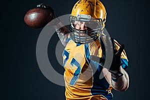 American football offensive player with ball