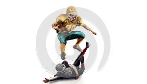 American football player in action isolated white