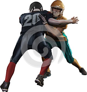 American football player in action isolated white