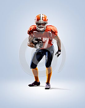 American football player in action white isolated photo