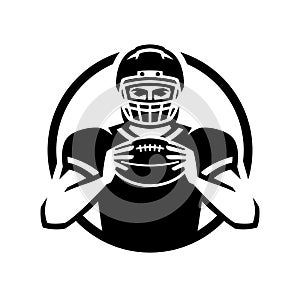 American football player with ball, logo, emblem. Vector illustration.