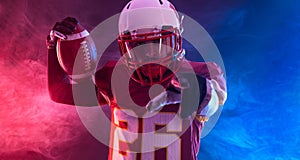 American football player. Banner with neon colors. Sports betting, football betting, gambling, bookmaker, big win