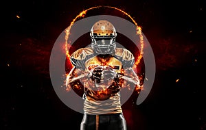 American football player black background with fire