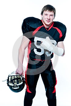 American football player with broken hand