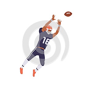 American football player cartoon character playing sports game catching ball isolated on white