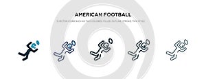 American football player catching the ball icon in different style vector illustration. two colored and black american football