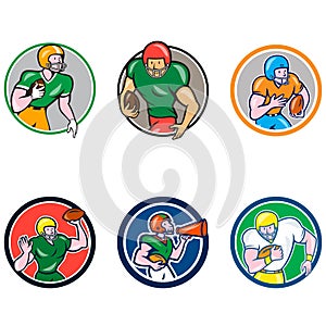 American Football Player Circle Cartoon Collection Set