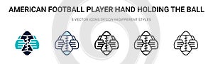 American football player hand holding the ball icon in filled, thin line, outline and stroke style. Vector illustration of two