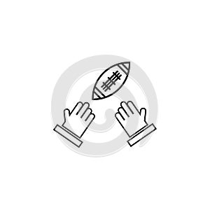 American football player hand holding the ball icon vector sign and symbol isolated on white background, American football player