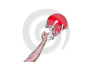 American football player handing his helmet