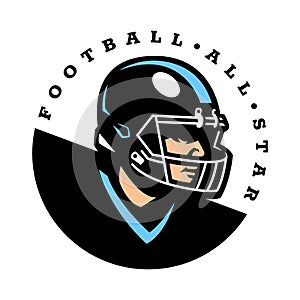 American football player in a helmet. Logo emblem.