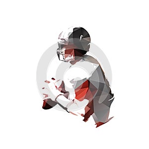 American football player holding ball, low polygonal isolated vector illustration, geometric drawing from triangles