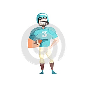 American football player, male sportsman character in uniform, active healthy lifestyle vector Illustration on a white