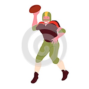 American football player. Quarterback making a  pass. Vector flat illustration.