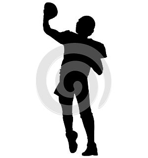 American football player quarterback throwing a pass. Quarterback throws a pass silhouette