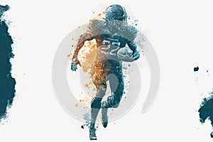american football player running across field with leather ball in his hands, generative ai