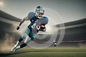 American football player running with ball in the grand arena, generative ai