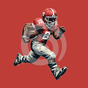 American football player running with ball on red background. Vector illustration.