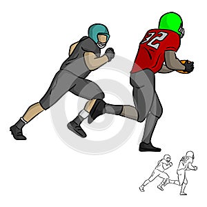 American football player running with the ball vector illustration sketch doodle hand drawn with black lines isolated on white ba